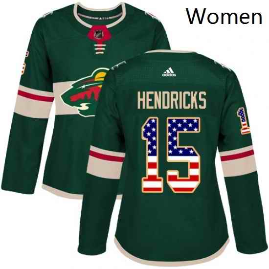 Womens Adidas Minnesota Wild 15 Matt Hendricks Authentic Green USA Flag Fashion NHL Jersey